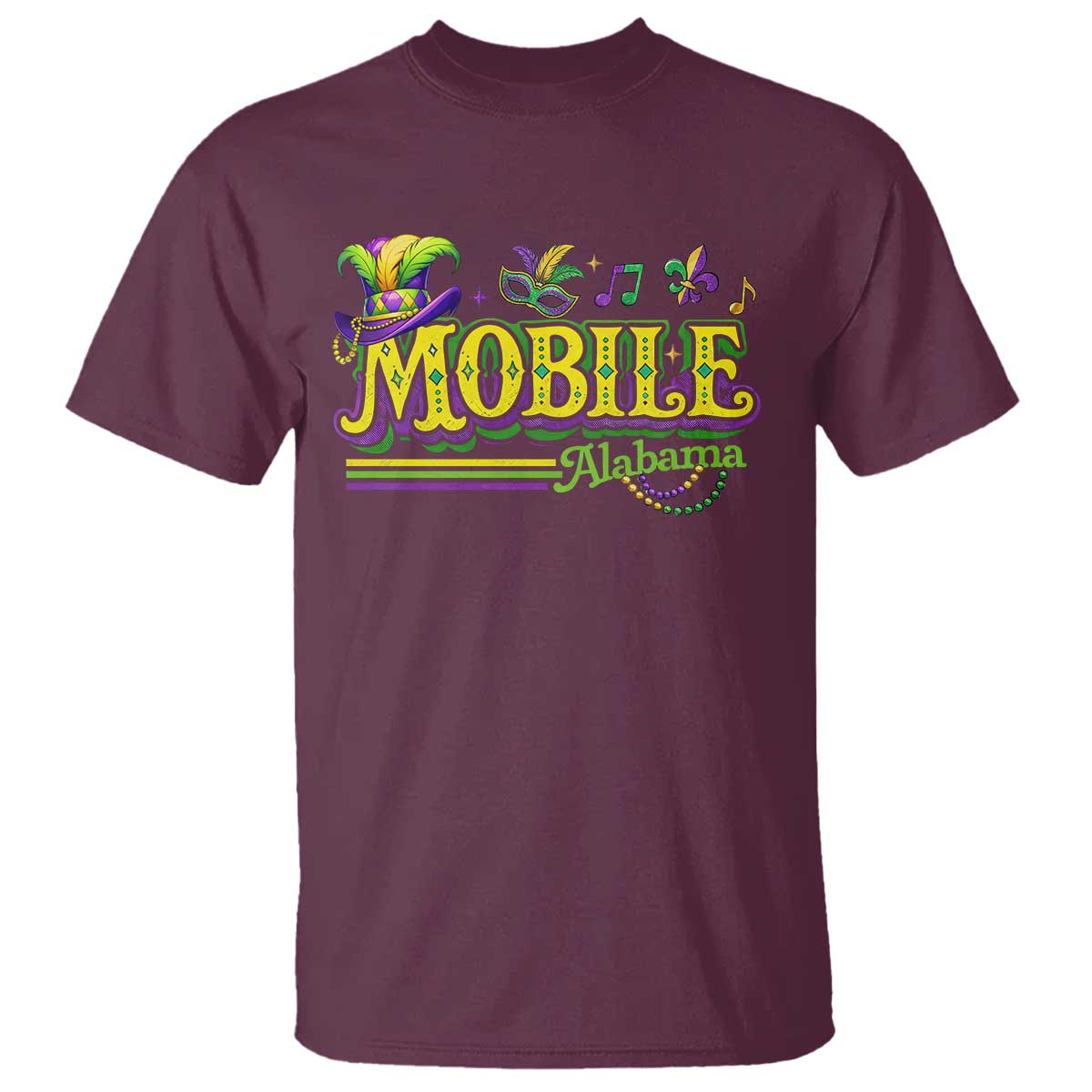 Mardi Gras Mobile Alabama AL Carnival Beads T Shirt