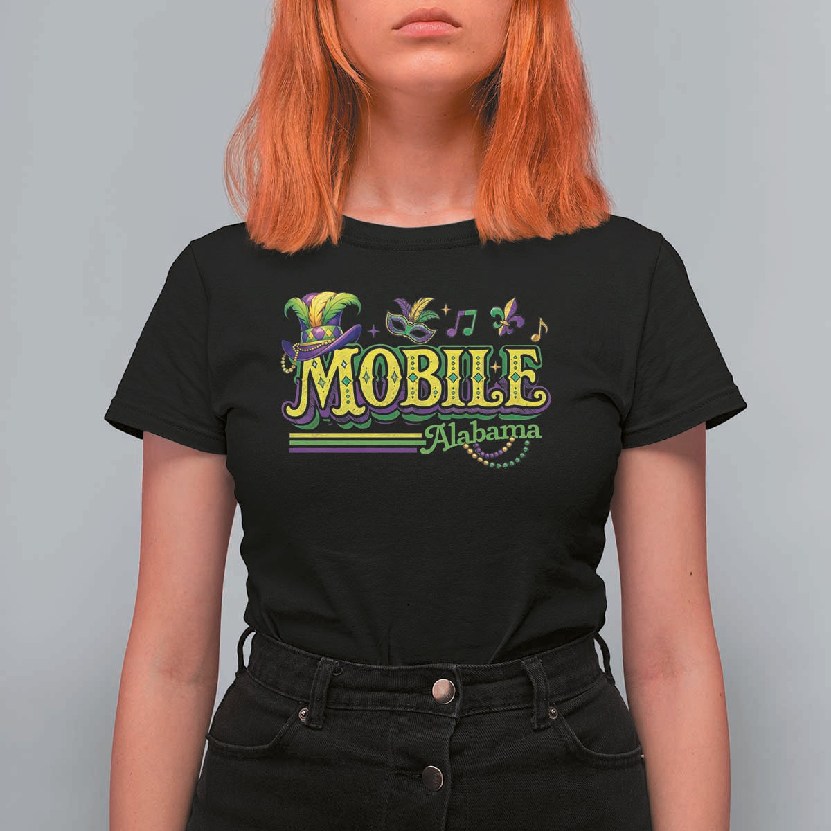 Mardi Gras Mobile Alabama AL Carnival Beads T Shirt For Women