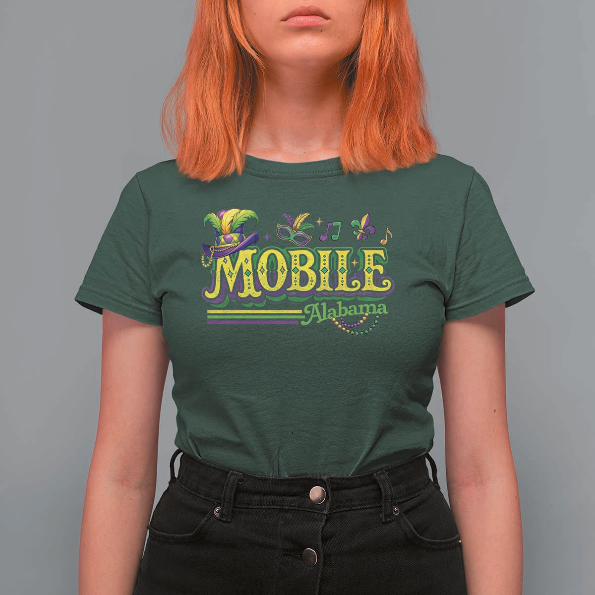 Mardi Gras Mobile Alabama AL Carnival Beads T Shirt For Women