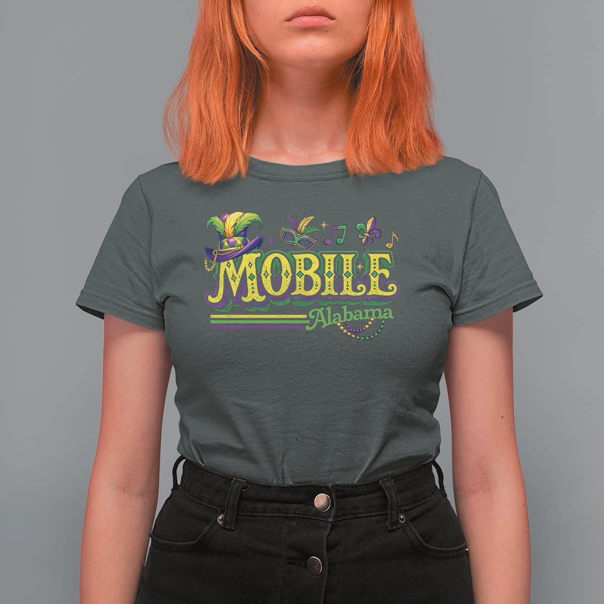 Mardi Gras Mobile Alabama AL Carnival Beads T Shirt For Women