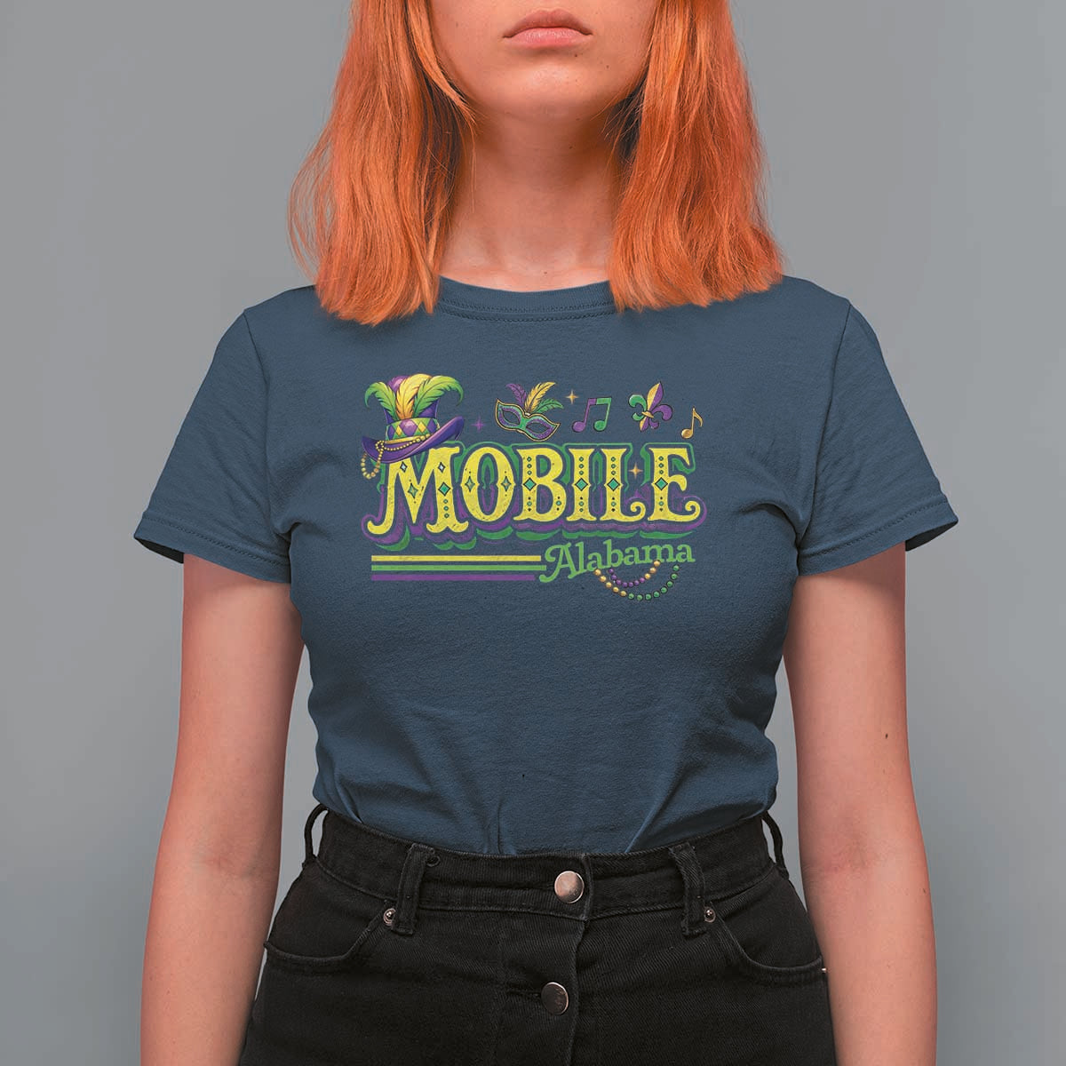 Mardi Gras Mobile Alabama AL Carnival Beads T Shirt For Women