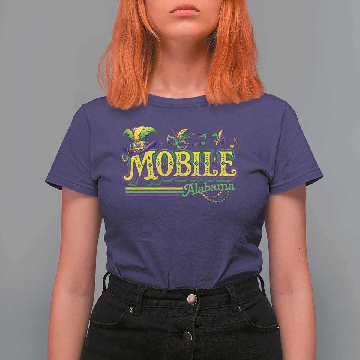 Mardi Gras Mobile Alabama AL Carnival Beads T Shirt For Women