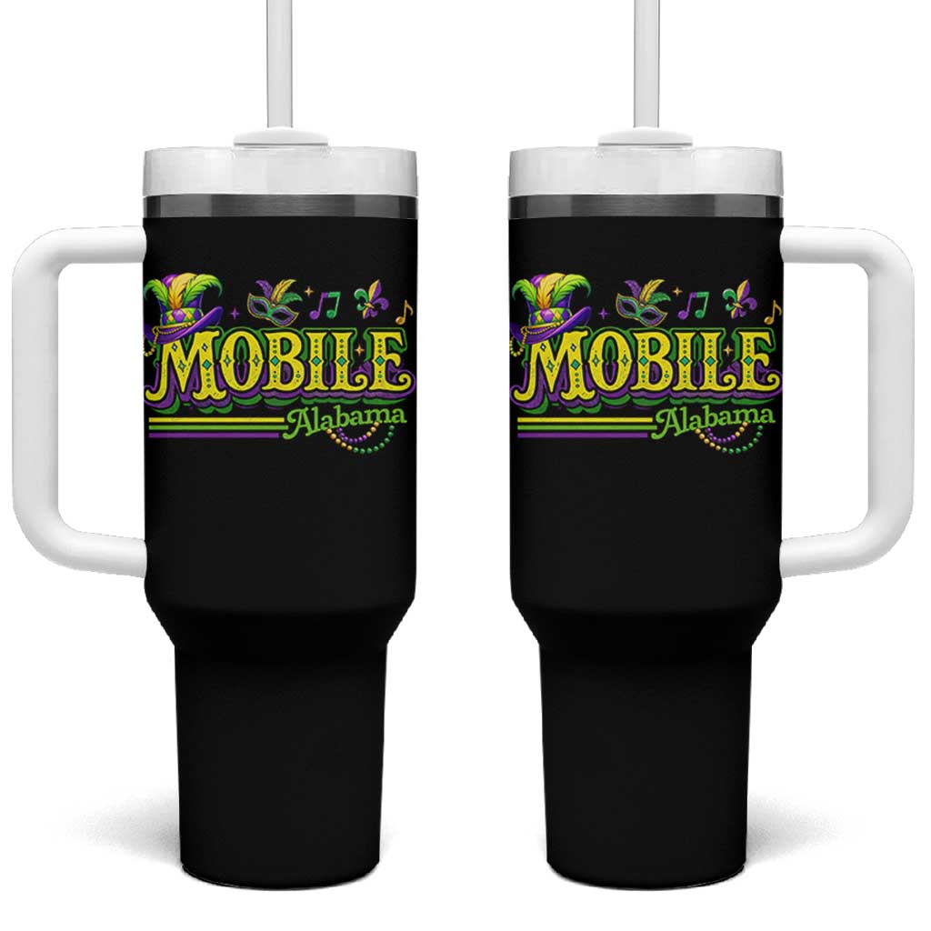 Mardi Gras Mobile Alabama AL Carnival Beads Tumbler With Handle