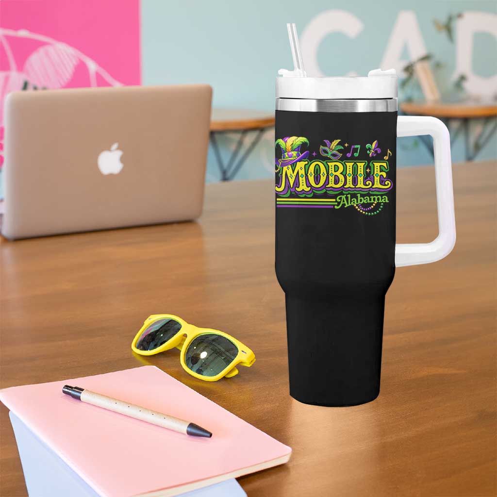 Mardi Gras Mobile Alabama AL Carnival Beads Tumbler With Handle