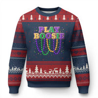 Funny Play Boosie Mardi Gras Ugly Christmas Sweater Beads Fat Tuesday Carnival