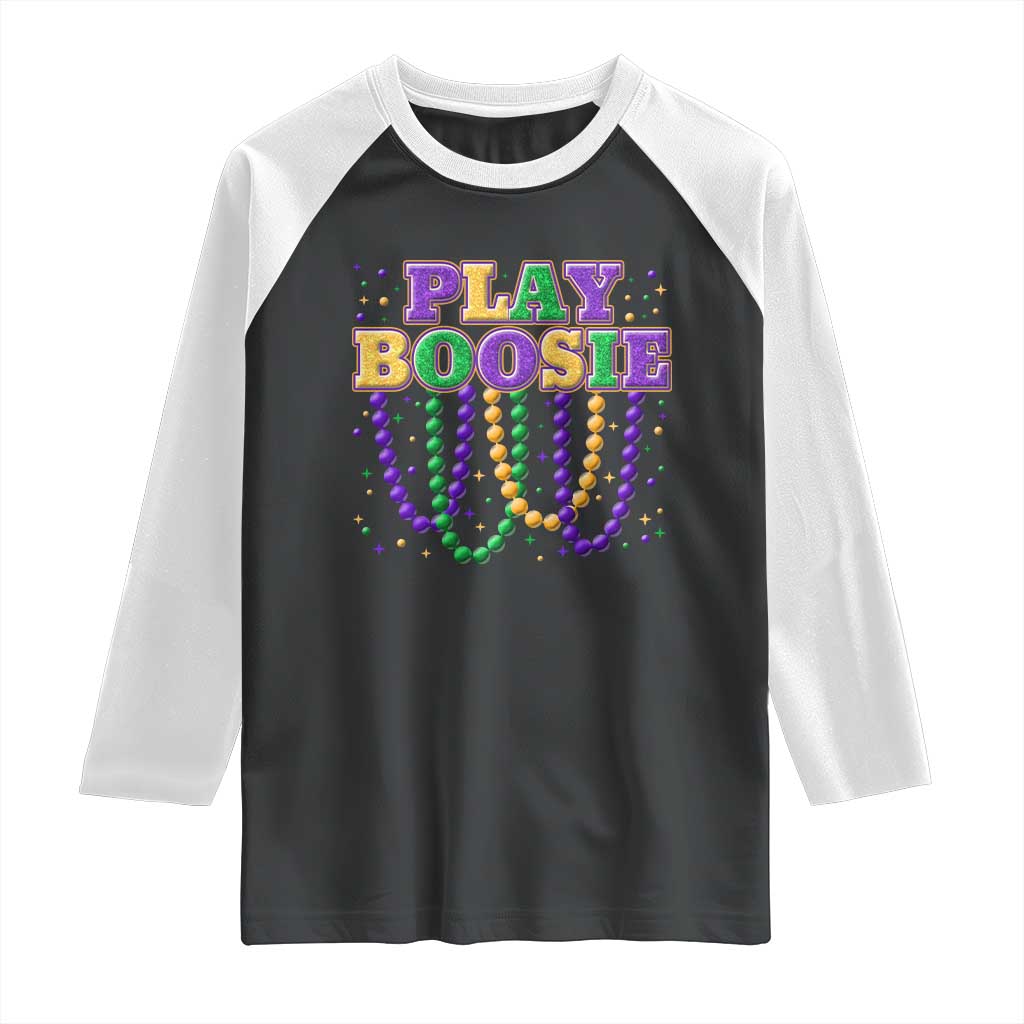 Funny Play Boosie Mardi Gras Raglan Shirt Beads Fat Tuesday Carnival