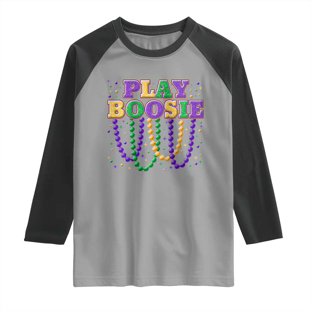 Funny Play Boosie Mardi Gras Raglan Shirt Beads Fat Tuesday Carnival