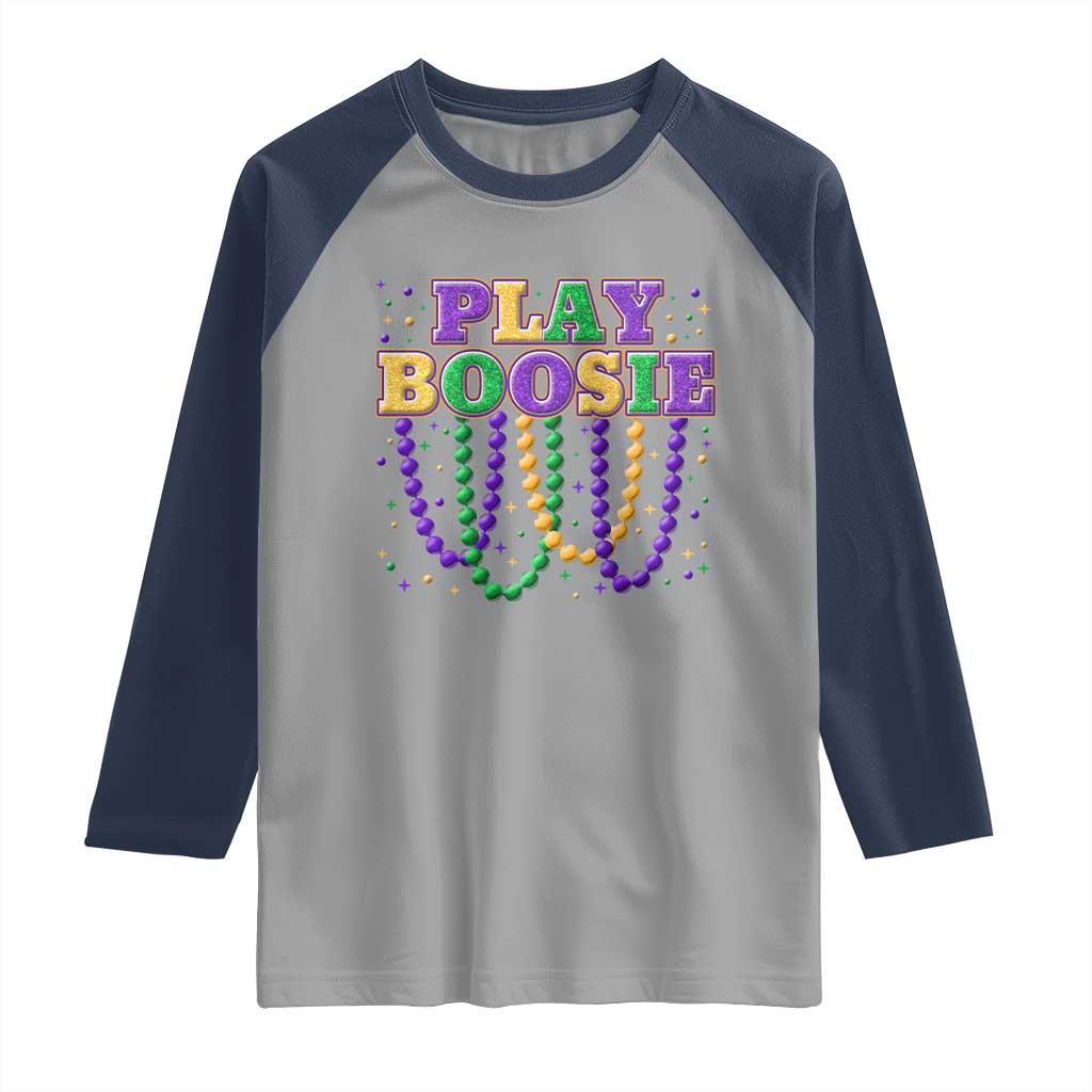 Funny Play Boosie Mardi Gras Raglan Shirt Beads Fat Tuesday Carnival