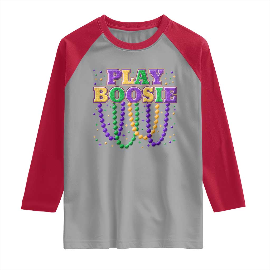 Funny Play Boosie Mardi Gras Raglan Shirt Beads Fat Tuesday Carnival