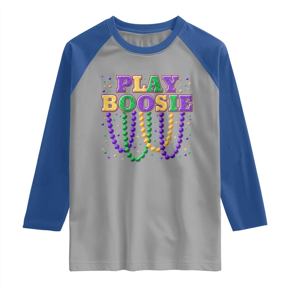 Funny Play Boosie Mardi Gras Raglan Shirt Beads Fat Tuesday Carnival