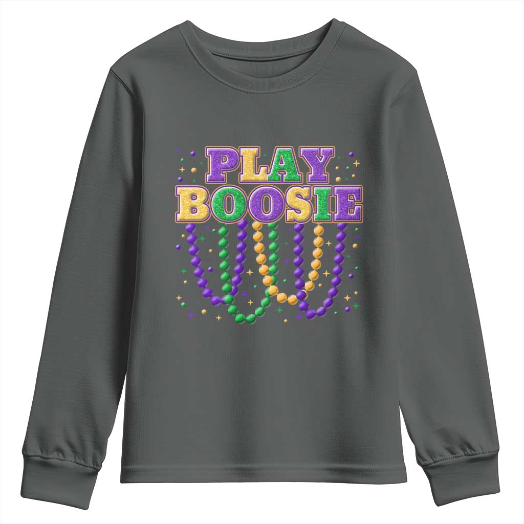Funny Play Boosie Mardi Gras Youth Sweatshirt Beads Fat Tuesday Carnival