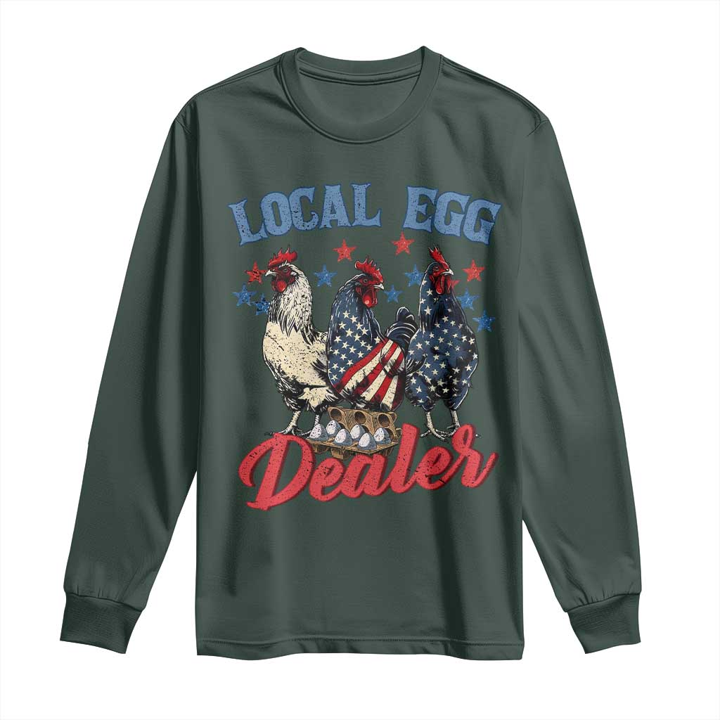 Funny Local Egg Dealer Long Sleeve Shirt Egg Farmer American Flag Chicken Easter