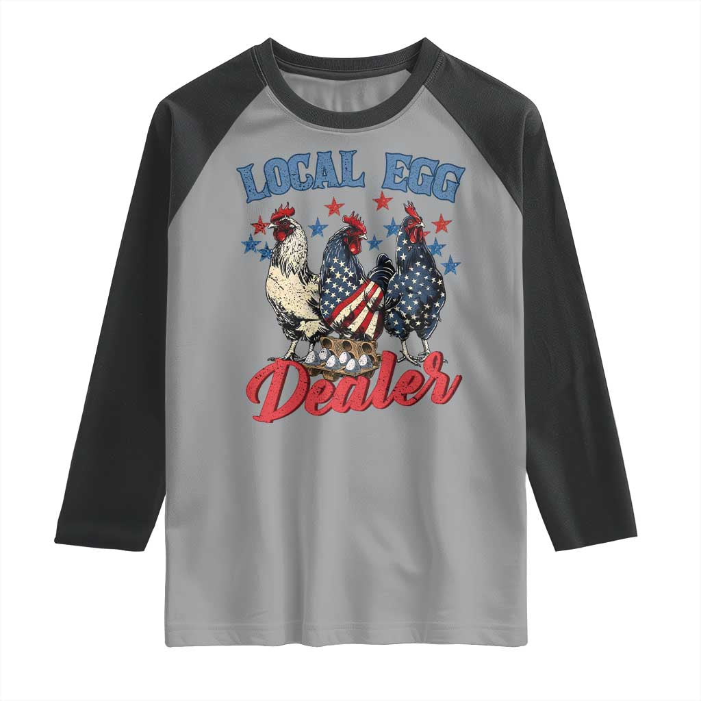 Funny Local Egg Dealer Raglan Shirt Egg Farmer American Flag Chicken Easter
