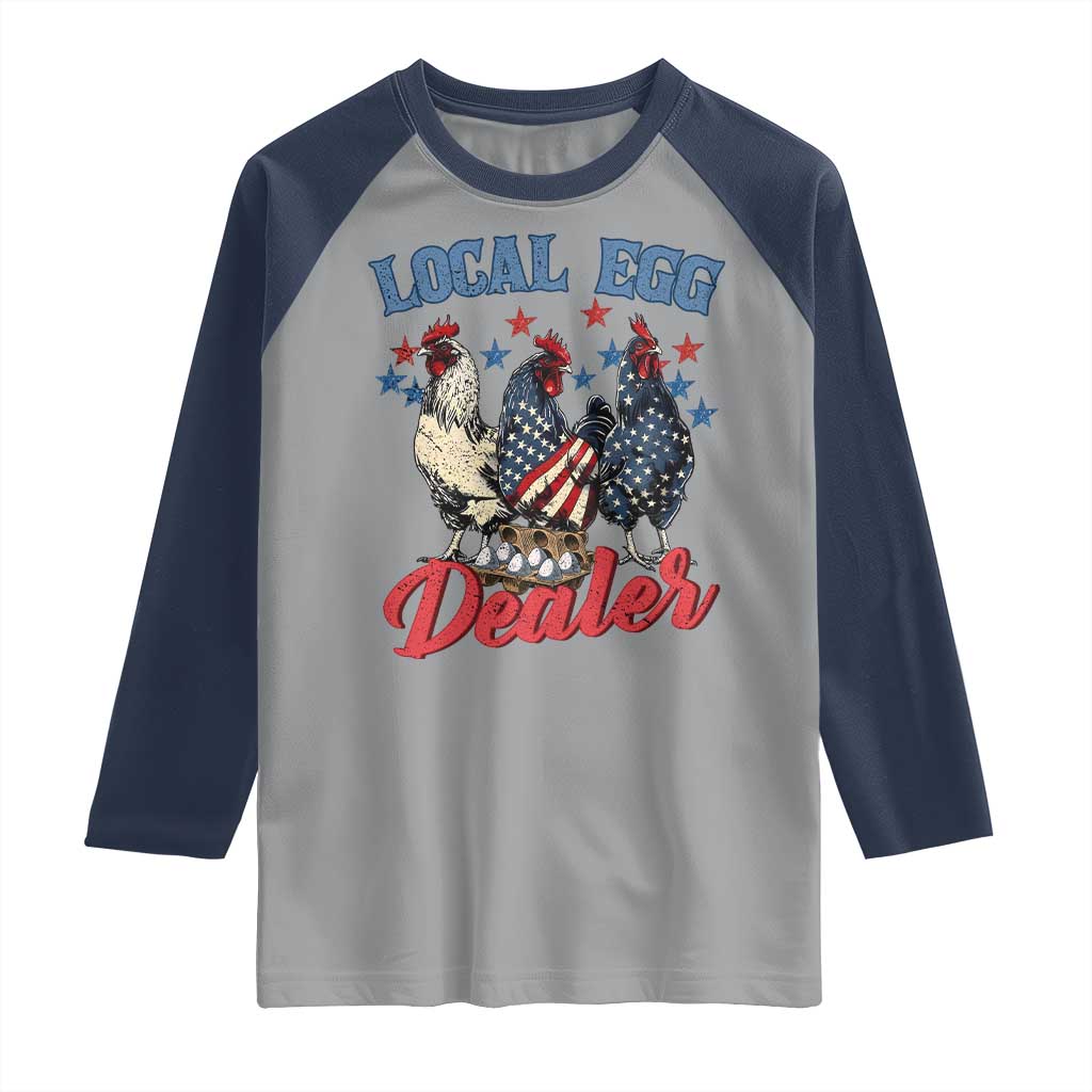 Funny Local Egg Dealer Raglan Shirt Egg Farmer American Flag Chicken Easter
