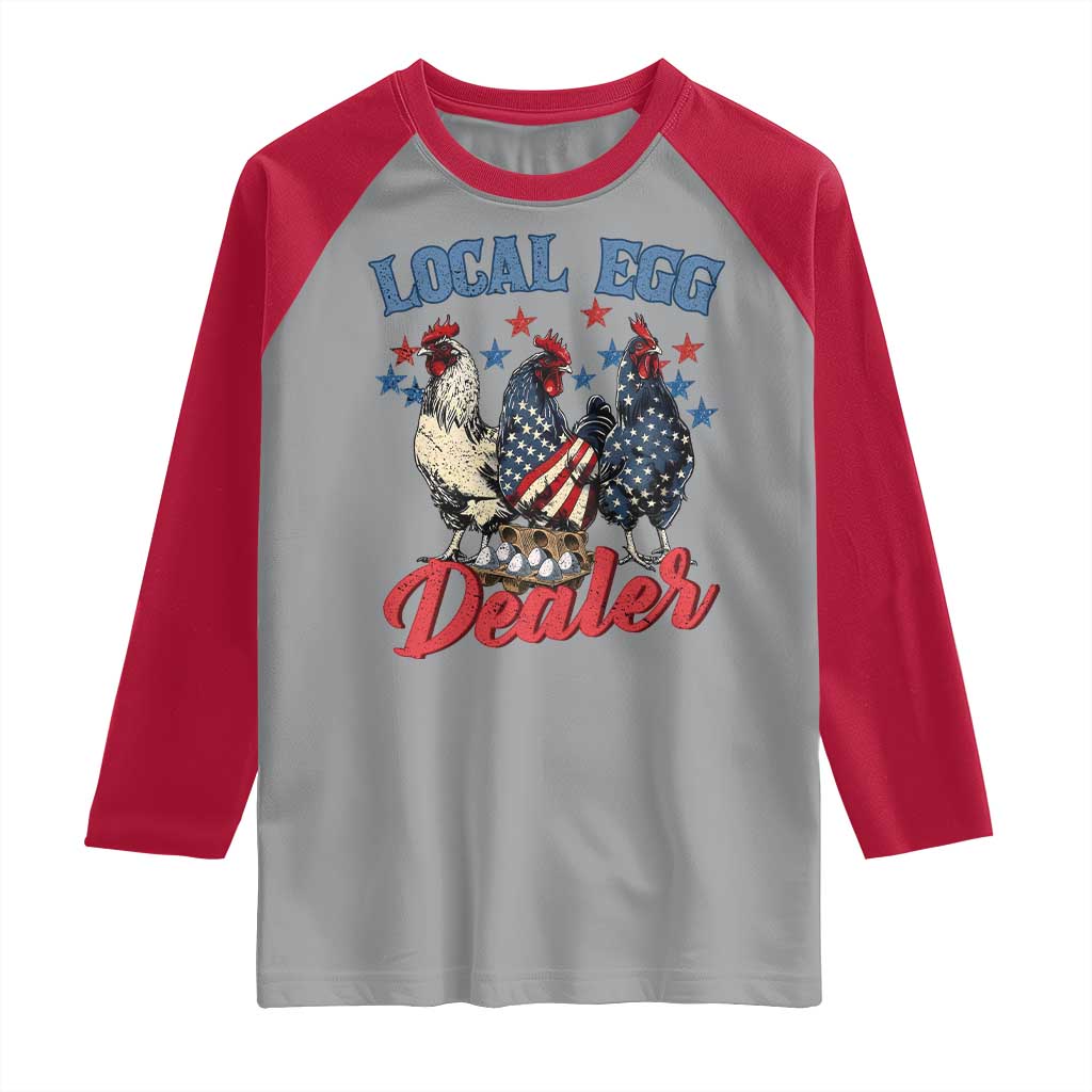 Funny Local Egg Dealer Raglan Shirt Egg Farmer American Flag Chicken Easter
