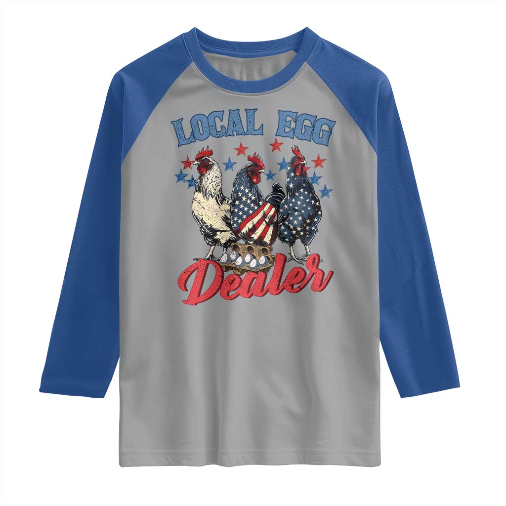 Funny Local Egg Dealer Raglan Shirt Egg Farmer American Flag Chicken Easter