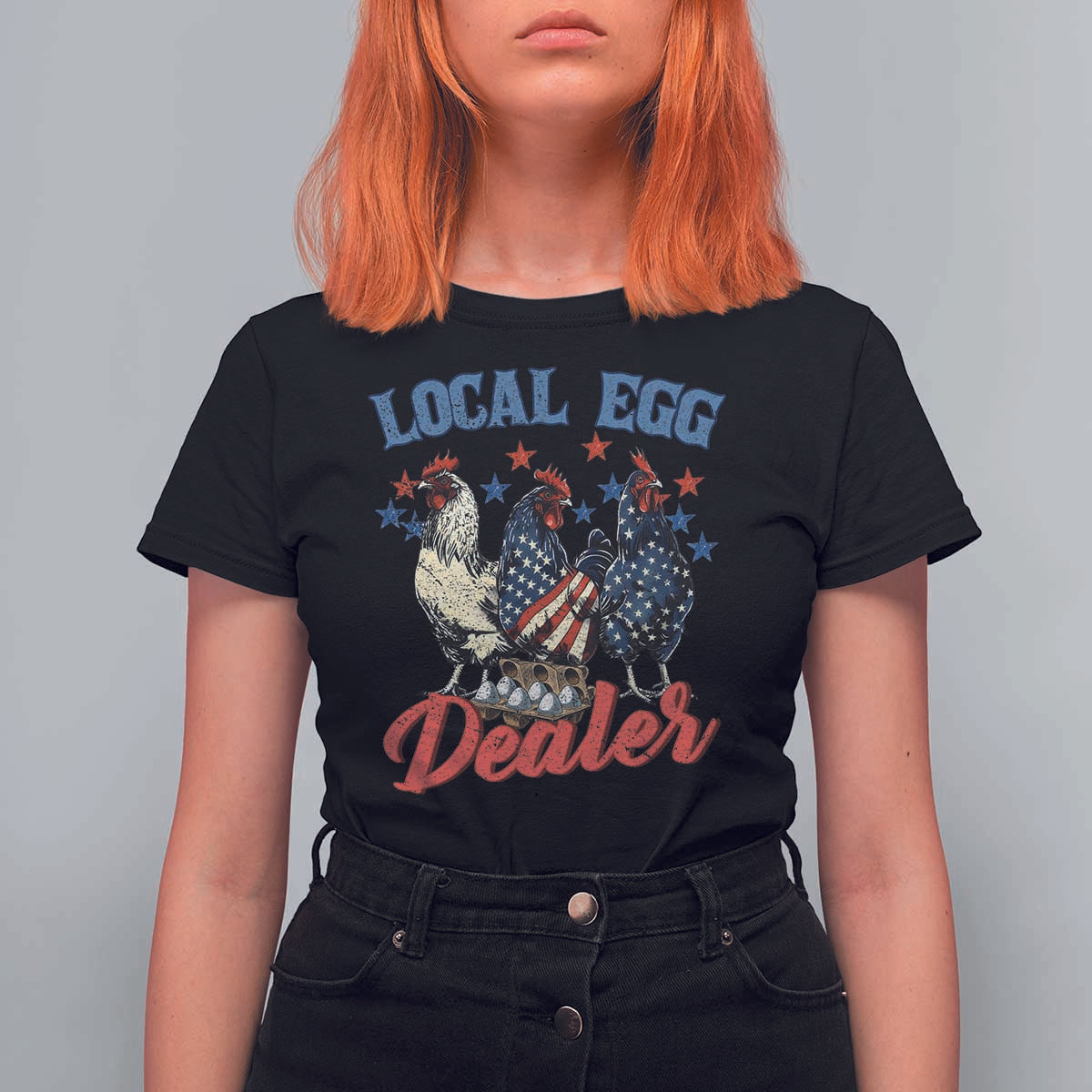 Funny Local Egg Dealer T Shirt For Women Egg Farmer American Flag Chicken Easter