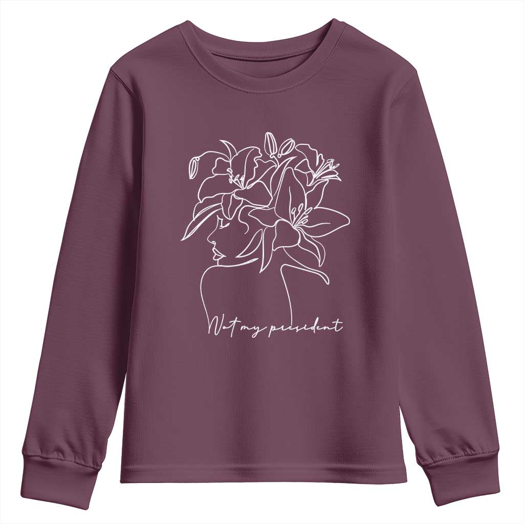Funny Not My President Youth Sweatshirt Liberal Floral Woman Face