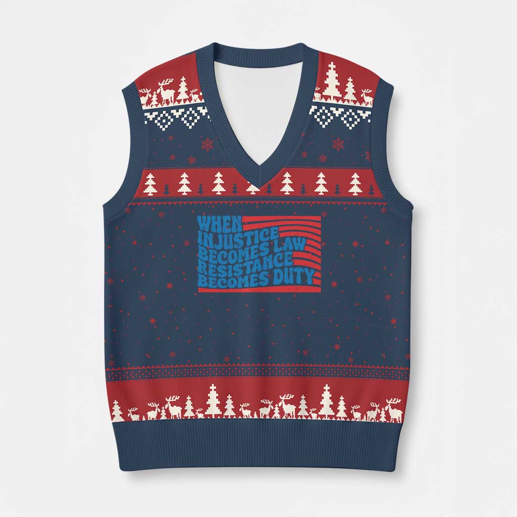 When Injustice Becomes Law Resistance Becomes Duty V-Neck Knit Sweater Vest Thomas Jefferson Quotes - Wonder Print Shop