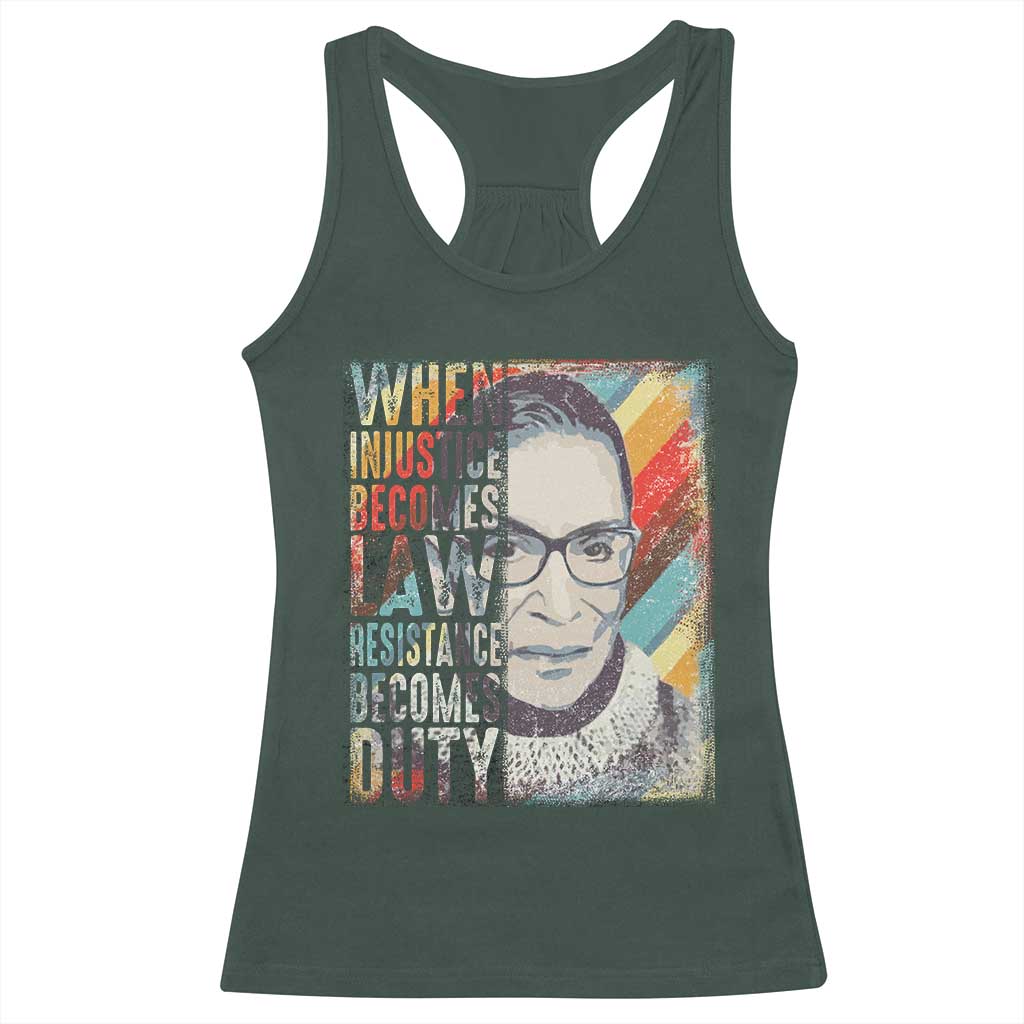 When Injustice Becomes Law Resistance Becomes Duty Racerback Tank Top RBG Quote