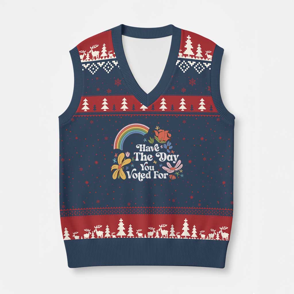 Have The Day You Voted For V-Neck Knit Sweater Vest Retro Rainbow - Wonder Print Shop