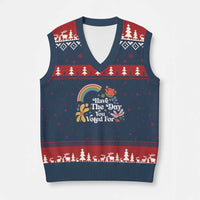 Have The Day You Voted For V-Neck Knit Sweater Vest Retro Rainbow - Wonder Print Shop