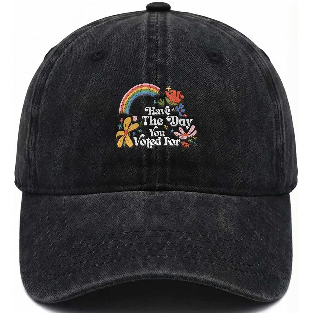 Have The Day You Voted For Washed Cotton Baseball Cap Retro Rainbow