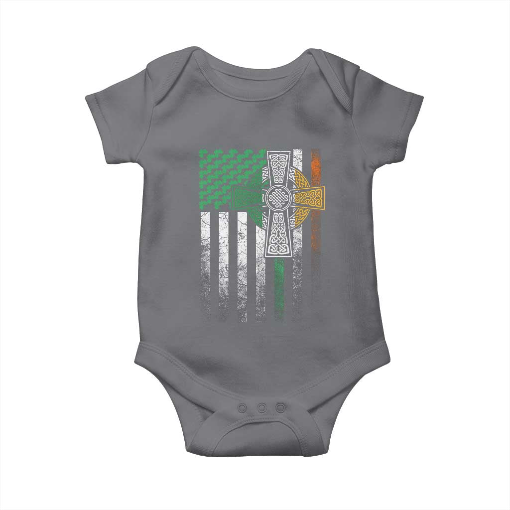 Irish Pride Baby Onesie American Flag Celtic Cross Shamrock St Patrick's Day
