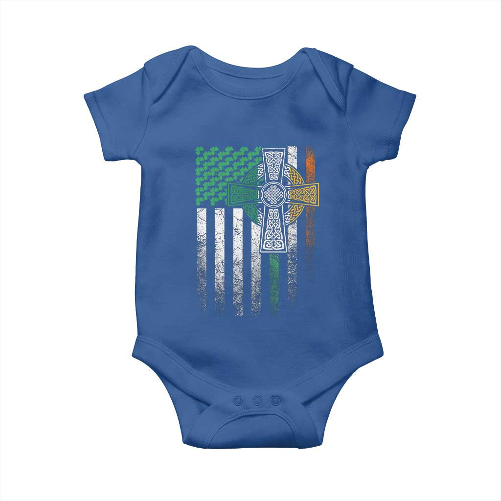 Irish Pride Baby Onesie American Flag Celtic Cross Shamrock St Patrick's Day