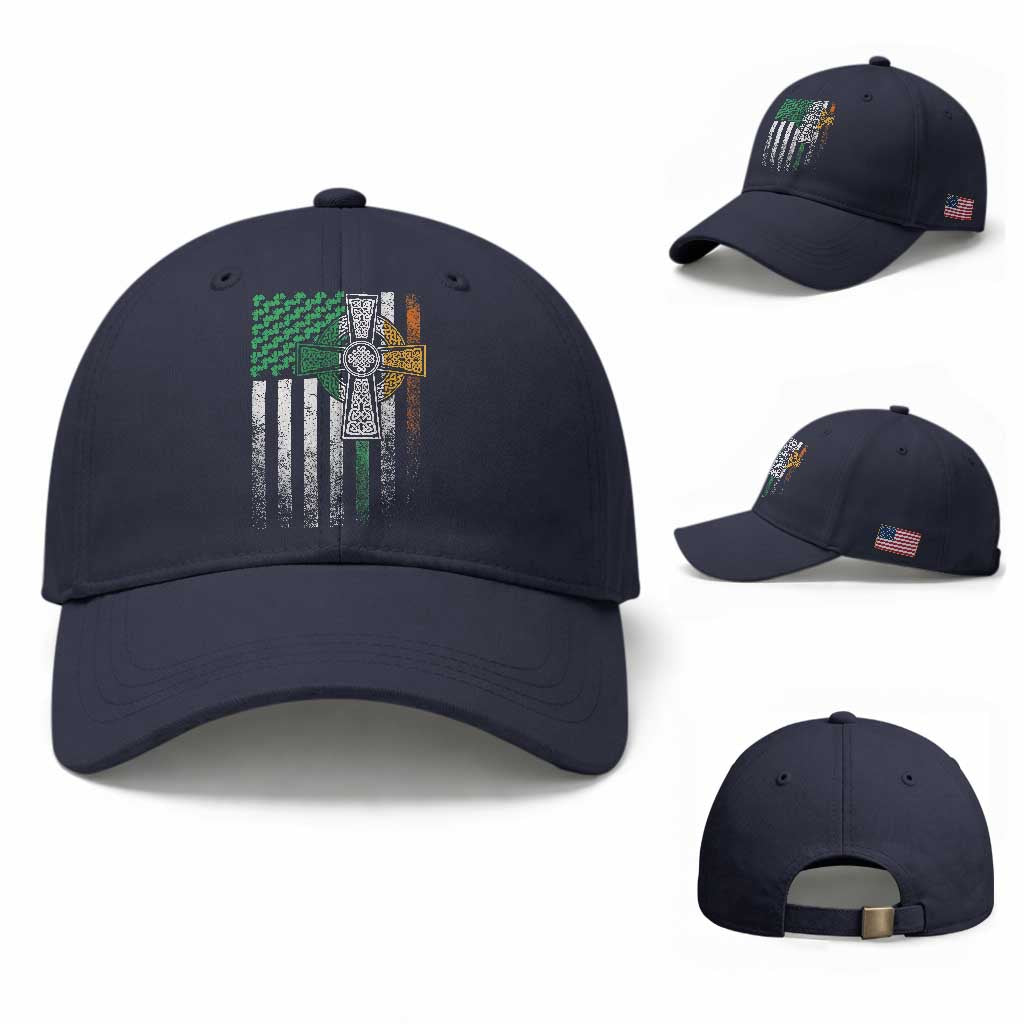 Irish Pride Baseball Cap American Flag Celtic Cross Shamrock St Patrick's Day