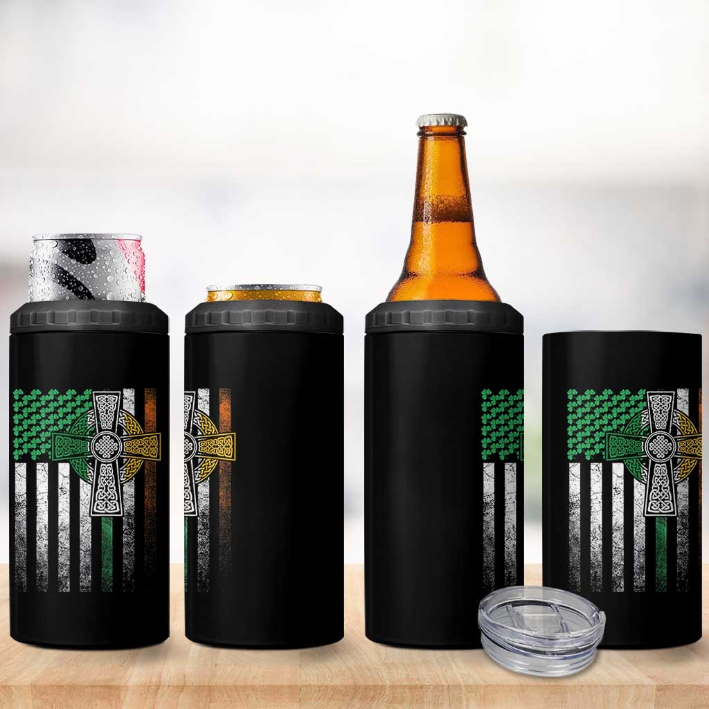 Irish Pride 4 in 1 Can Cooler Tumbler American Flag Celtic Cross Shamrock St Patrick's Day