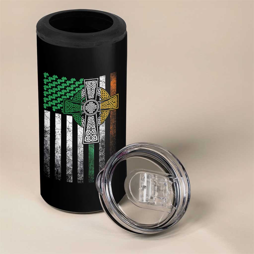 Irish Pride 4 in 1 Can Cooler Tumbler American Flag Celtic Cross Shamrock St Patrick's Day