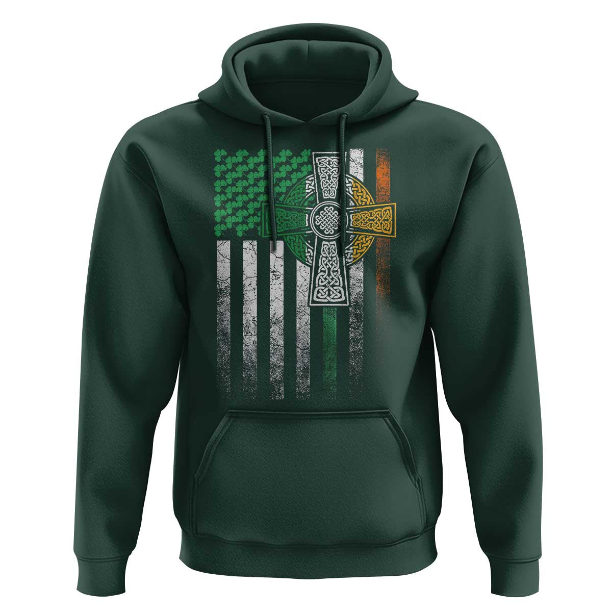 Irish Pride Hoodie American Flag Celtic Cross Shamrock St Patrick's Day
