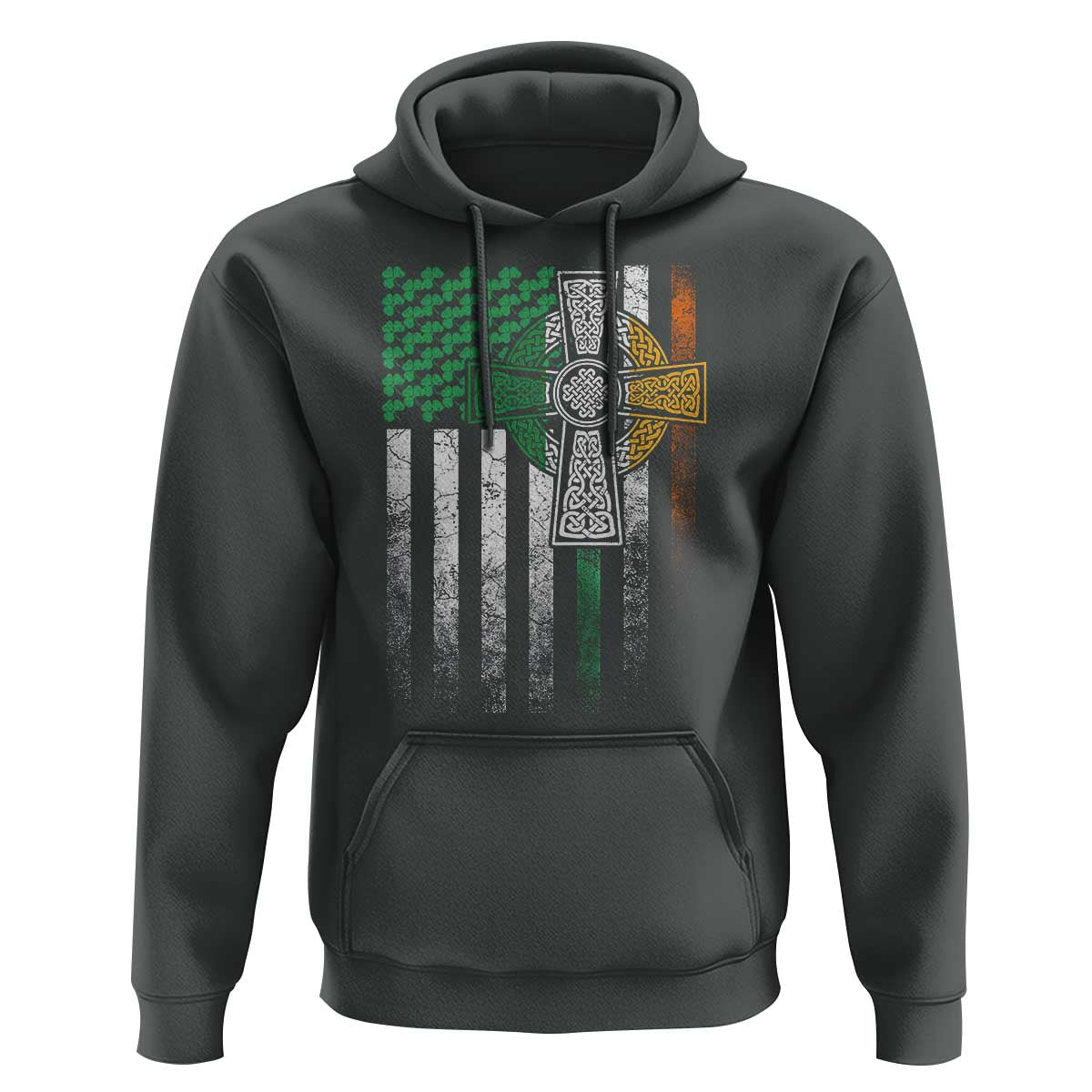 Irish Pride Hoodie American Flag Celtic Cross Shamrock St Patrick's Day