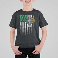 Irish Pride T Shirt For Kid American Flag Celtic Cross Shamrock St Patrick's Day