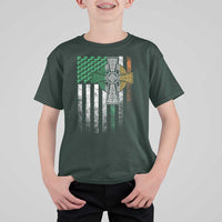 Irish Pride T Shirt For Kid American Flag Celtic Cross Shamrock St Patrick's Day