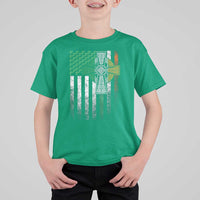 Irish Pride T Shirt For Kid American Flag Celtic Cross Shamrock St Patrick's Day