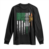 Irish Pride Long Sleeve Shirt American Flag Celtic Cross Shamrock St Patrick's Day