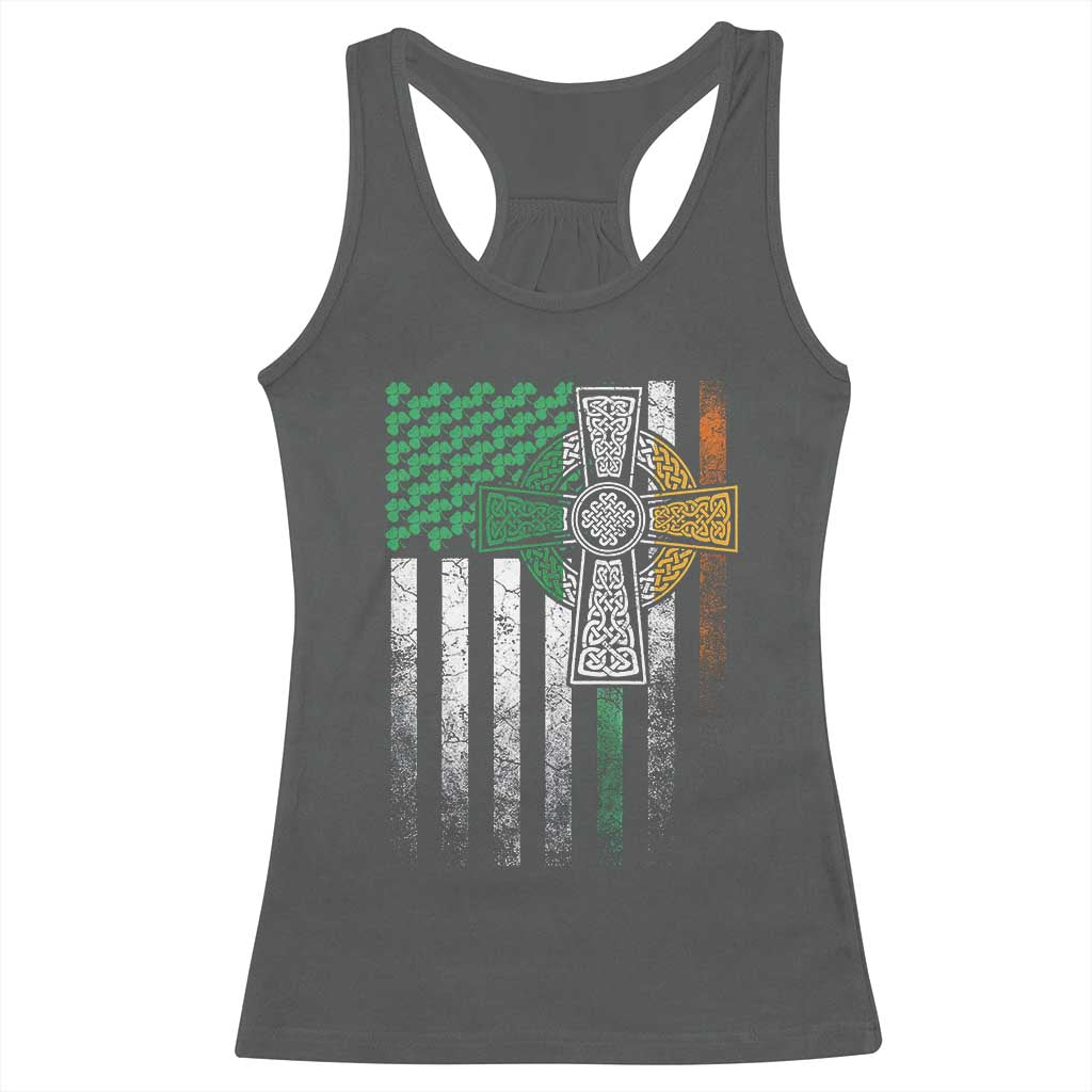 Irish Pride Racerback Tank Top American Flag Celtic Cross Shamrock St Patrick's Day