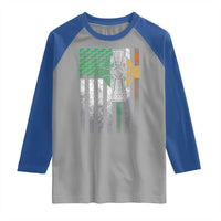 Irish Pride Raglan Shirt American Flag Celtic Cross Shamrock St Patrick's Day