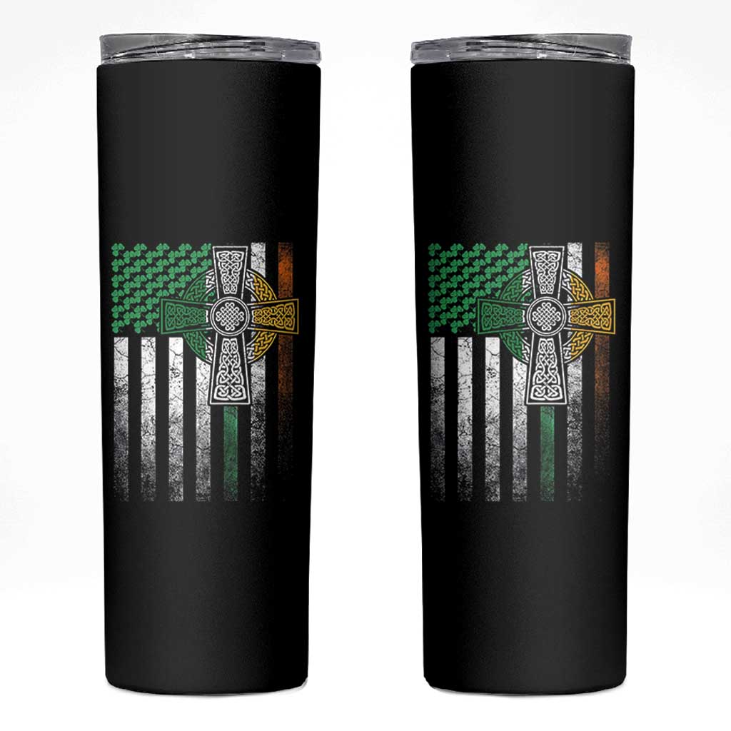 Irish Pride Skinny Tumbler American Flag Celtic Cross Shamrock St Patrick's Day
