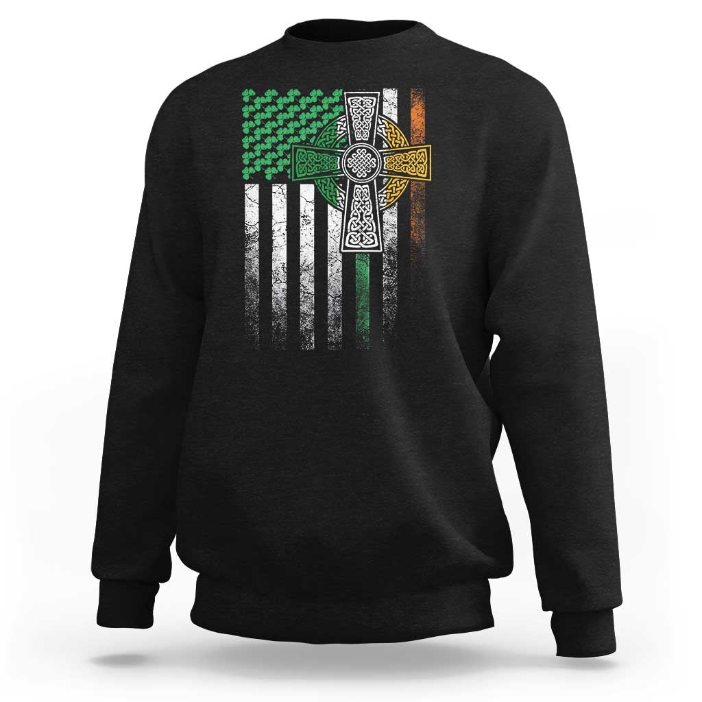 Irish Pride Sweatshirt American Flag Celtic Cross Shamrock St Patrick's Day