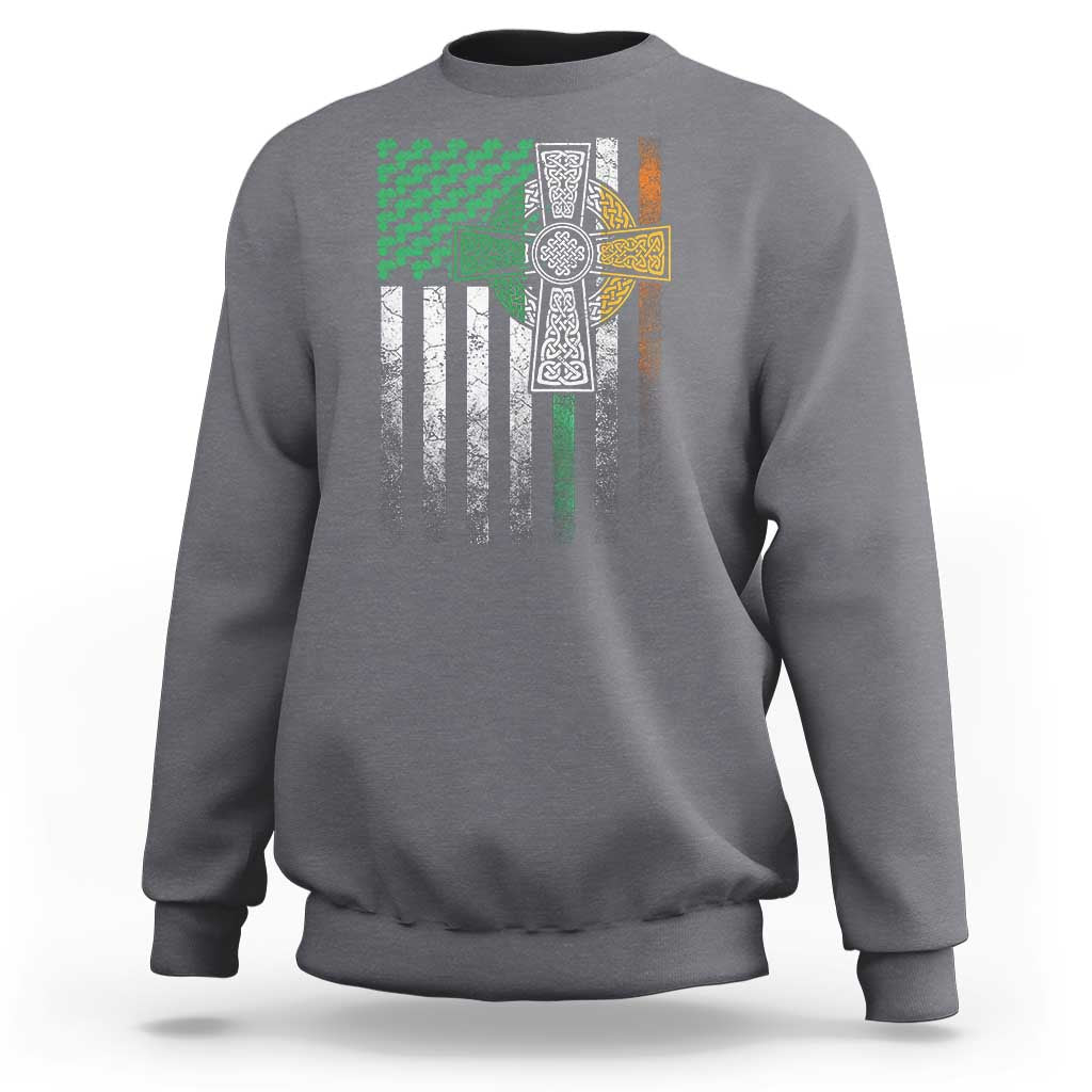 Irish Pride Sweatshirt American Flag Celtic Cross Shamrock St Patrick's Day