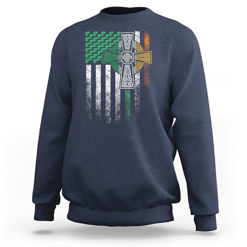 Irish Pride Sweatshirt American Flag Celtic Cross Shamrock St Patrick's Day