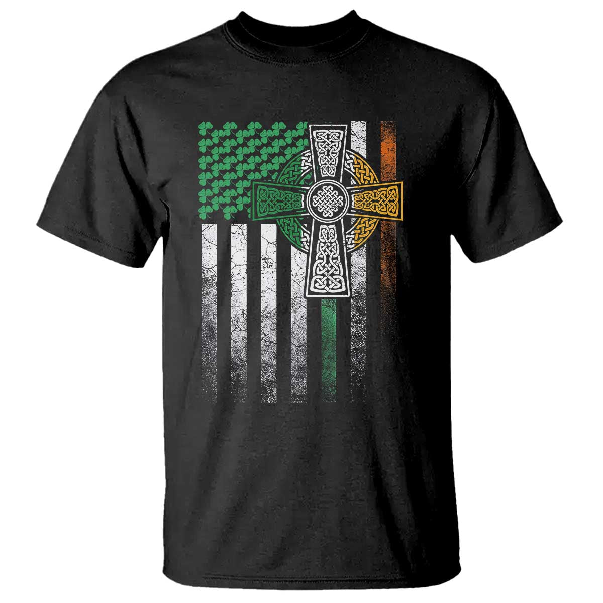 Irish Pride T Shirt American Flag Celtic Cross Shamrock St Patrick's Day