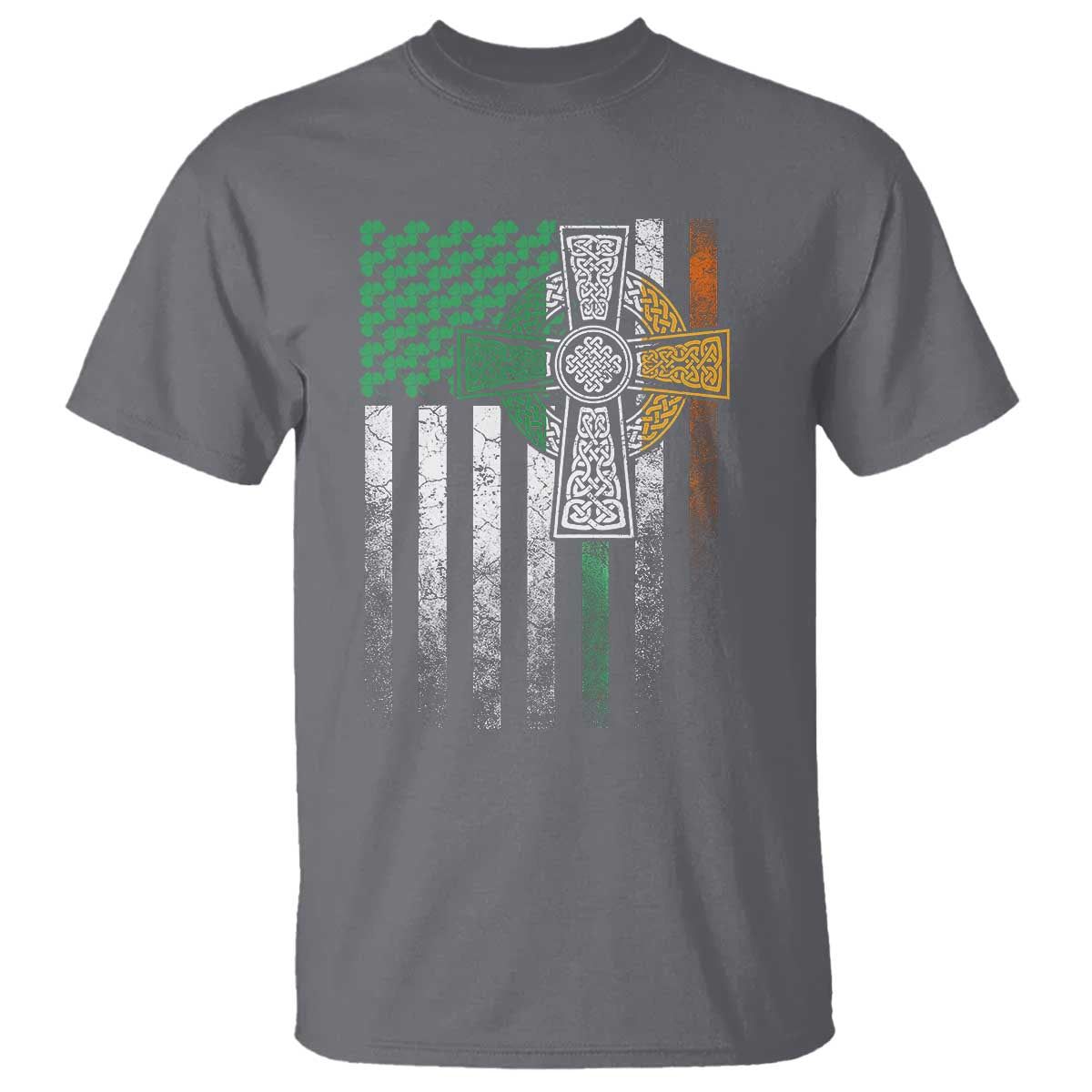 Irish Pride T Shirt American Flag Celtic Cross Shamrock St Patrick's Day