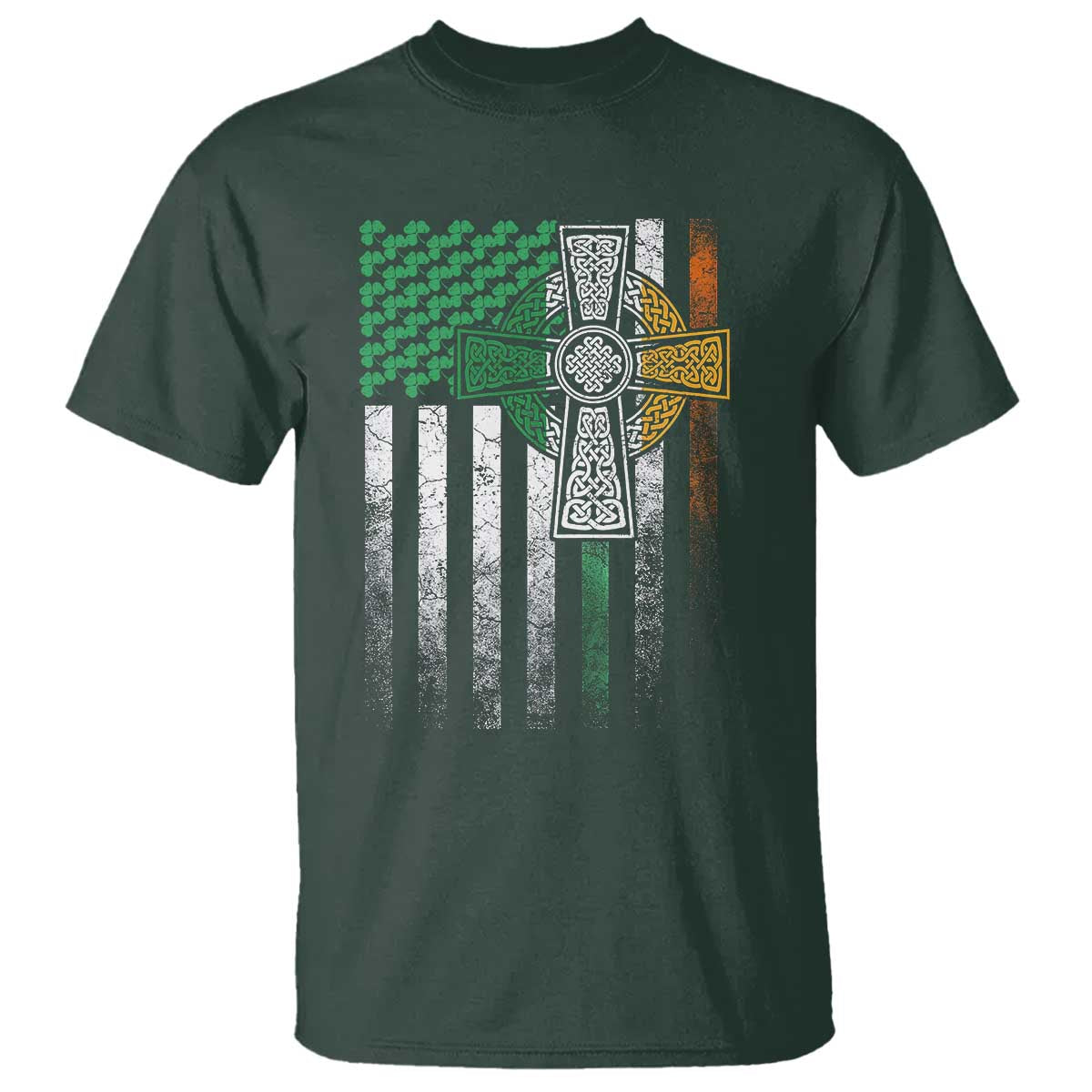 Irish Pride T Shirt American Flag Celtic Cross Shamrock St Patrick's Day
