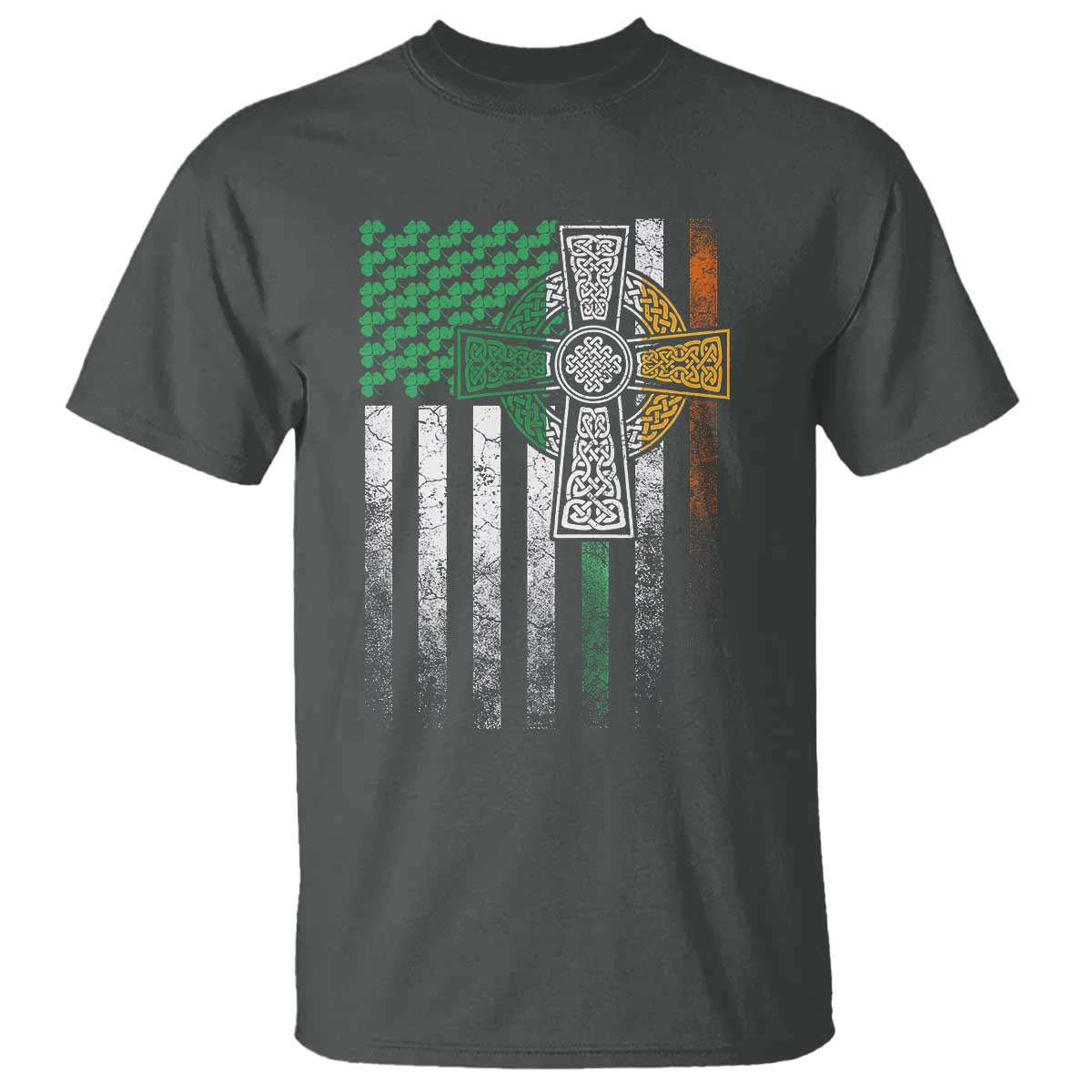 Irish Pride T Shirt American Flag Celtic Cross Shamrock St Patrick's Day