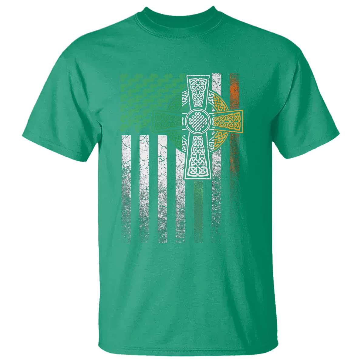Irish Pride T Shirt American Flag Celtic Cross Shamrock St Patrick's Day