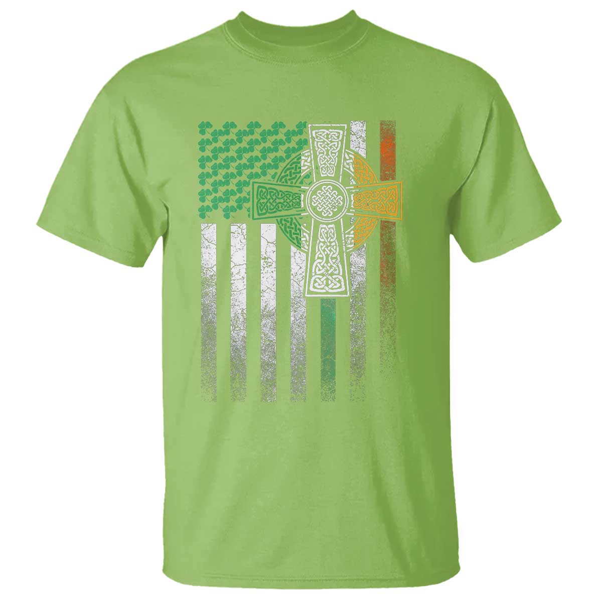 Irish Pride T Shirt American Flag Celtic Cross Shamrock St Patrick's Day